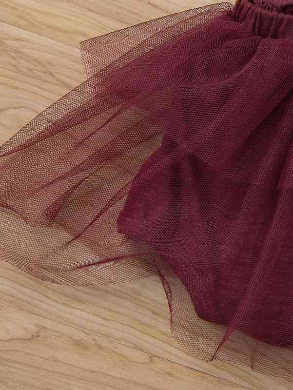 Baby Girl Contrast Mesh Eyelet Embroidery Ruffle Trim Bodysuit SHE