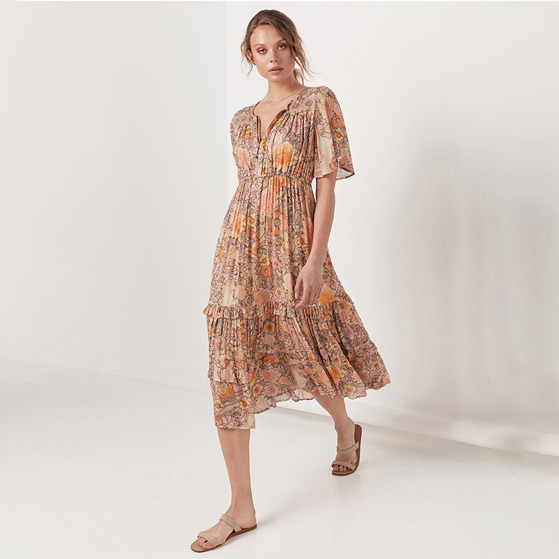 Summer dresses new Sehatle midi bohemian dress casual street beach sexy rob elegant ruffles V-neck boho clothing for women T200604