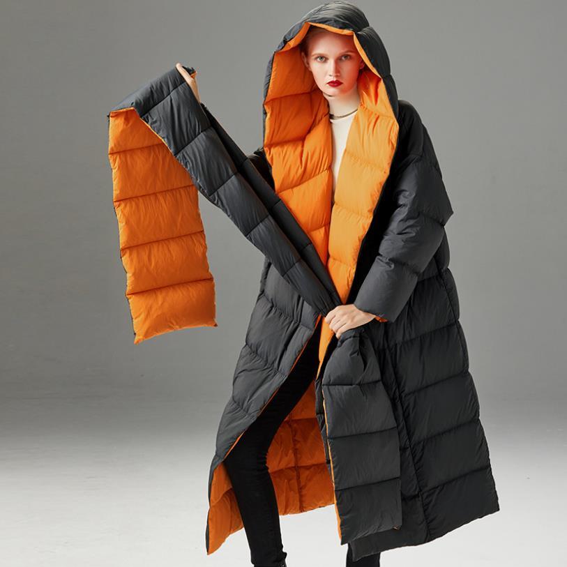 Oversized fluffy feminine jacket new long black fashion quilted knee ankle with hood white duck down to winter coat f485
Oversized fluffy feminine jacket new long black fashion quilted knee ankle with hood white duck down to winter coat f485