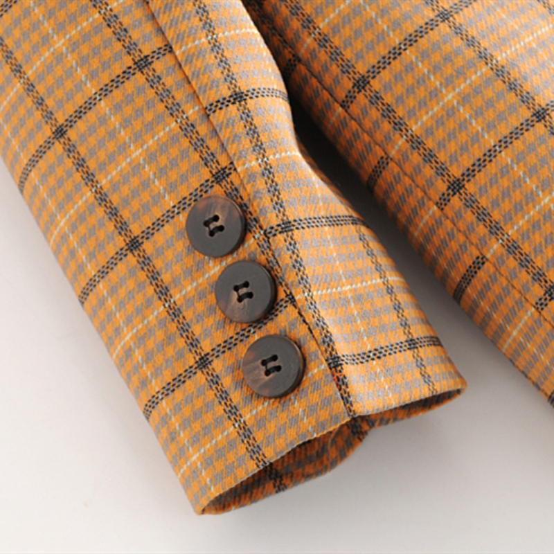 NSZ Women Checked Blazer Plaid Jacket Female Patchwork Long Sleeve Office Work Elegant Outerwear Business Suit Coat Blaser Mujer T200319