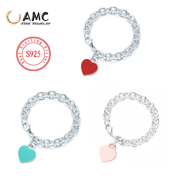 

Braccialetto da donna classico di alta qualità in argento sterling 925S bracciale originale a forma di cuore con gioielli femminili original