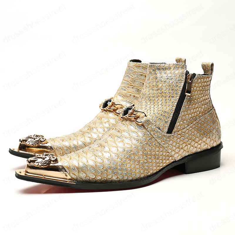 Winter Snake Skin Men Shoes Genuine Leather Boots Fashion Metal Toe Boots Plus Size Ankle Crystal Chain Boots, As picture
Winter Snake Skin Men Shoes Genuine Leather Boots Fashion Metal Toe Boots Plus Size Ankle Crystal Chain Boots, As picture