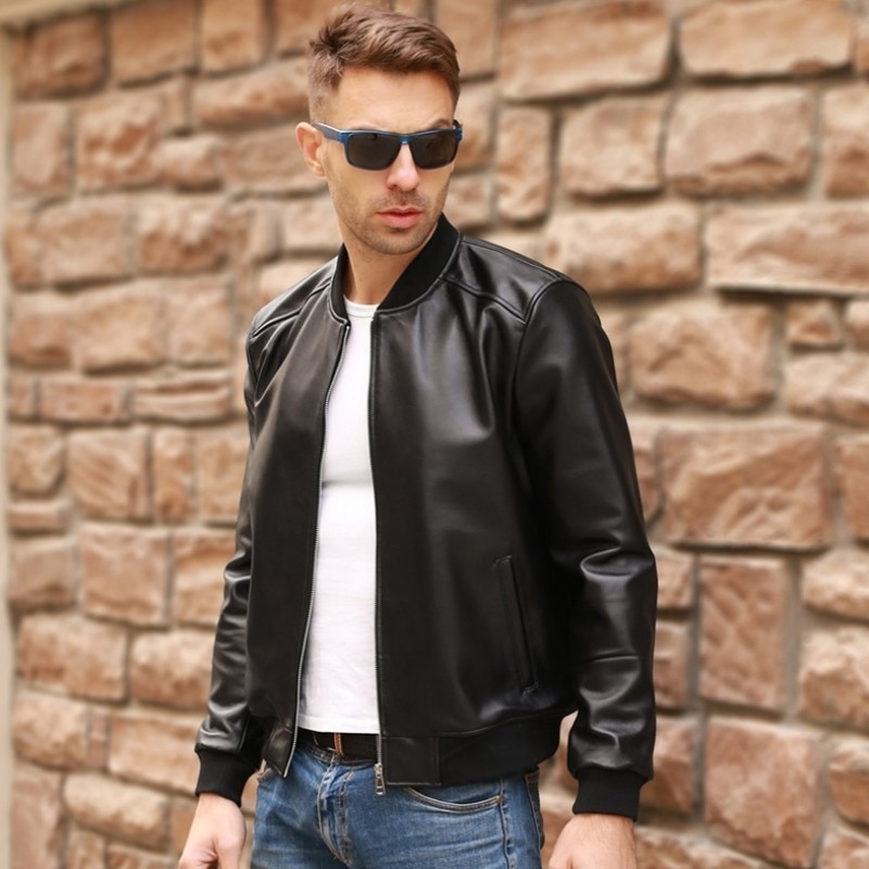 Large Size 5XL Sheepskin Slim Aviation Genuine Leather Bomber Jacket Men Real Leather Flights Jacket Black Aviator Pilot Coats 201114