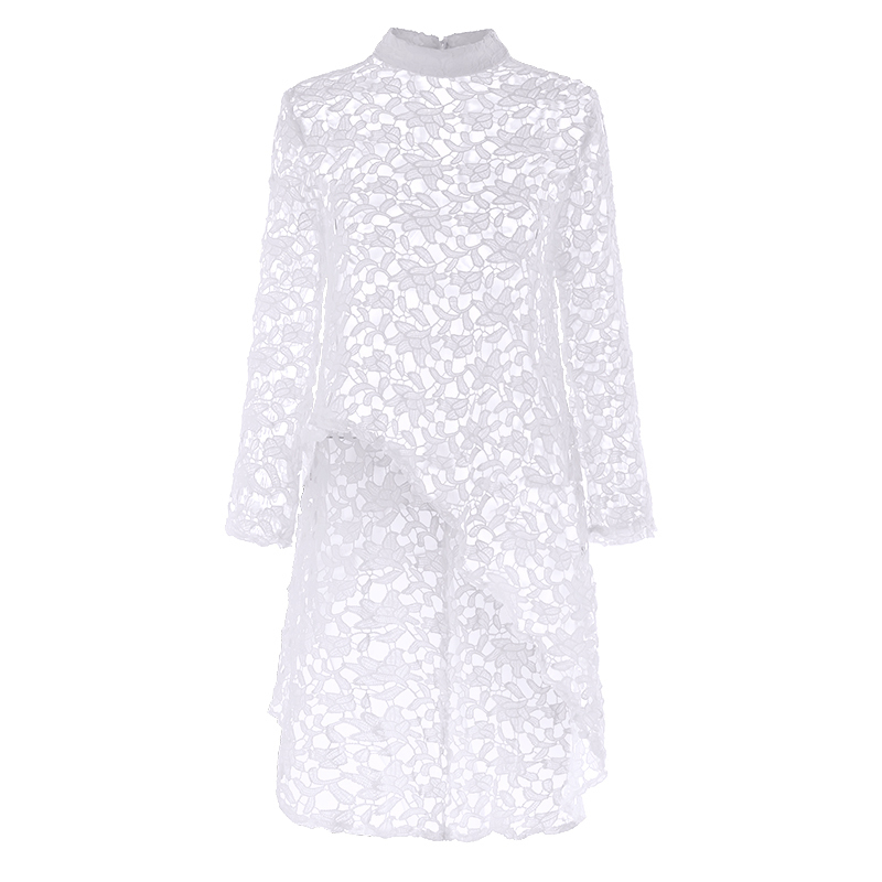 VONDA Summer Tunic Women White Lace Irregular Hem Hollow Tops Sexy Blouse Beach Blusas Casual Shirts Plus Size T200502