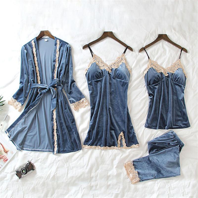 2020 Women's Sexy Robe & Gown Sets Lace Bathrobe + Night Dress 4 Four Pieces Sleepwear Female Warm Velvet Robe Femme Lingerie, Zz003
2020 Women's Sexy Robe & Gown Sets Lace Bathrobe + Night Dress 4 Four Pieces Sleepwear Female Warm Velvet Robe Femme Lingerie, Zz003
