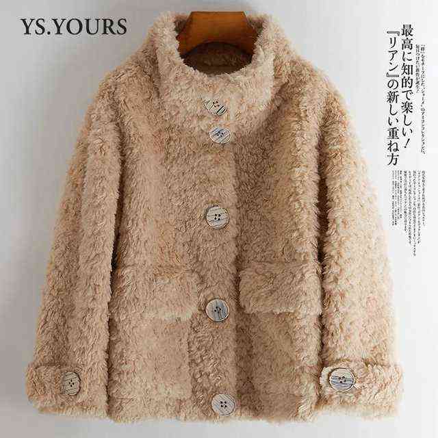 Hstar Sheep Sheared Female Brief Paragraph Coat Keep Warm With Thick Fur Compound Lambs Wool Collar Shearling 211220