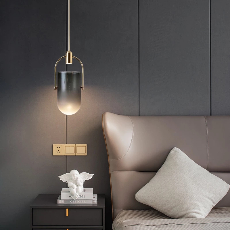Nordic Design Smoke Glass Pendant Light lamp Art Bucket Study Dining Room Bedside Led Hanging Fixtures