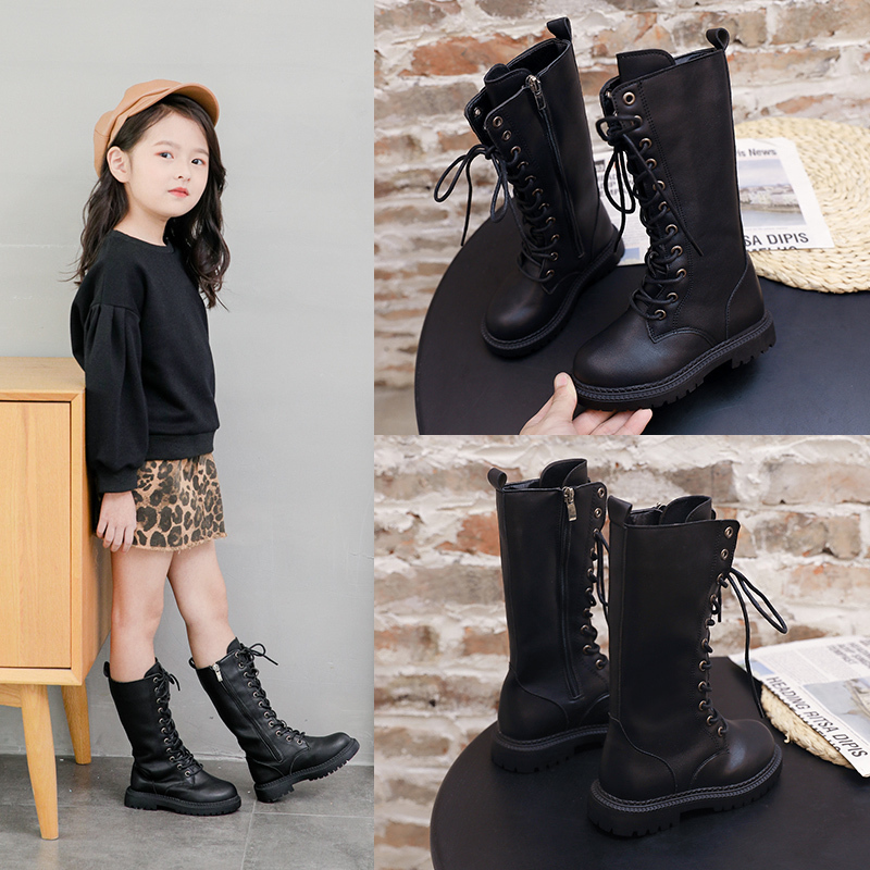 Autumn Winter Kids For Girls Fashion Cool Rubber Knee-high Children's Motorcycle Long Martin Boots Black LJ200911