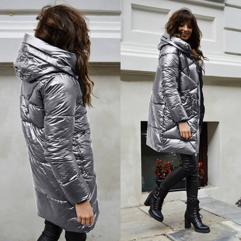 Casual Winter Bubble Coat Women Solid Color Long Hooded Black Glossy Parkas Clothes Midi Puffer Jackets Female Outwear 201214