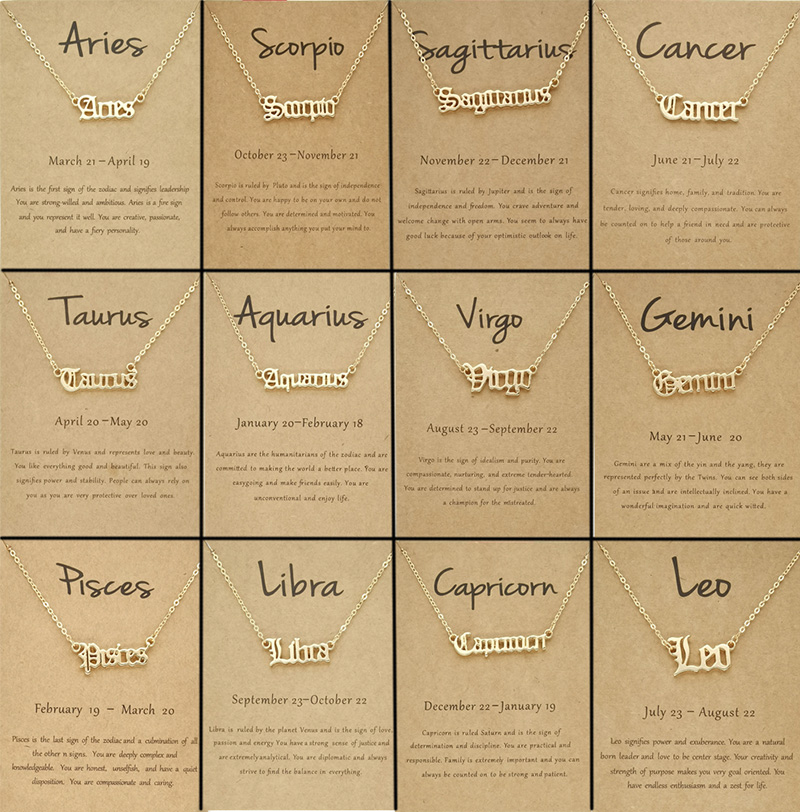 Gold Silver Plated 12 Constellation Necklace Zodiac Letter Symbol Pendent Necklaces Chain for Women Men Brithday Anniversary Nice Jewelry Gift with Pa