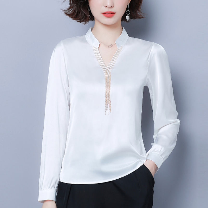 New Fashion Women T-shirt Long Sleeve V-neck Solid Slim Women Clothing Elegant Casual Women Tops Party Plus Size 5109 50 201028