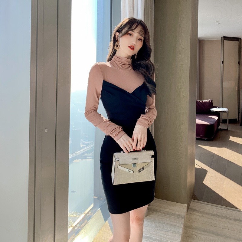 2021 New Elegant female office sexy turtleneck high trim long dressed in thin bottom QSMC, Black
2021 New Elegant female office sexy turtleneck high trim long dressed in thin bottom QSMC, Black
