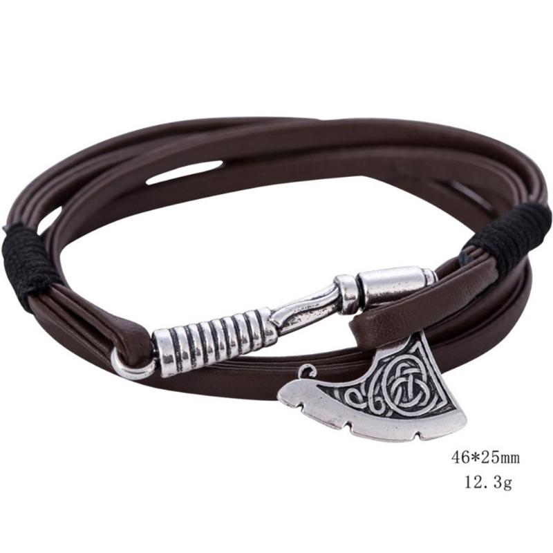 Mixed Sale Nordic Hammer Vikings Axe Leather Multilayer Bracelet