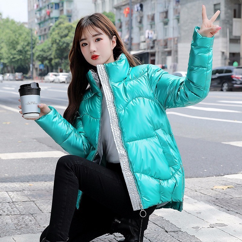 Yzeqi Autumn Winter Women's Coats Fashion Glossy Warm Jacket Stand Collar Parkas Women Casual Shinny Padded Cotton Parkas 201019