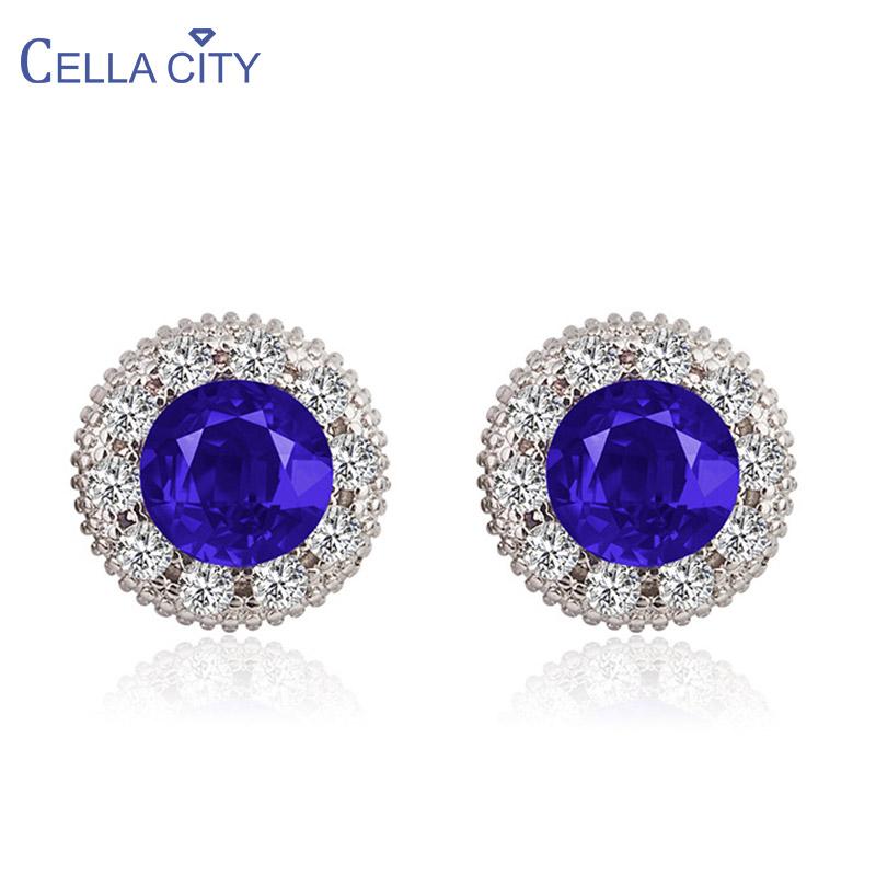 

Stud Cellacity 3 Colors Optional Earrings For Women Silver 925 Jewelry Ruby Sapphire Pink Crystal Female Ear Studs Party Wholesal