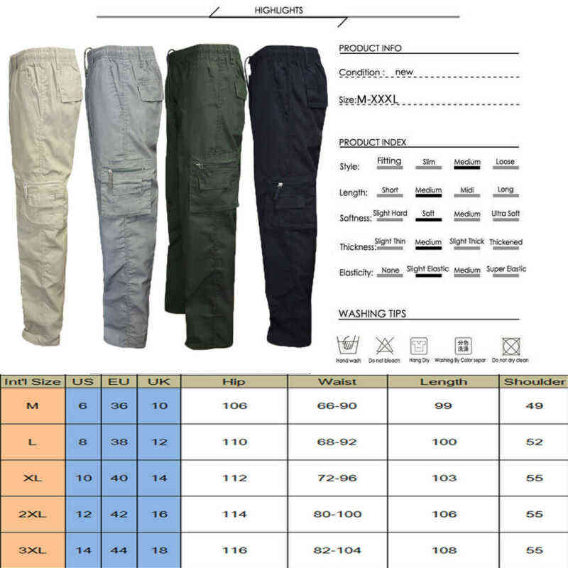 Mens Tactical Hiking Belted Cargo Pants Skinny Slim Fit 7 Pockets Pants Trousers H1223