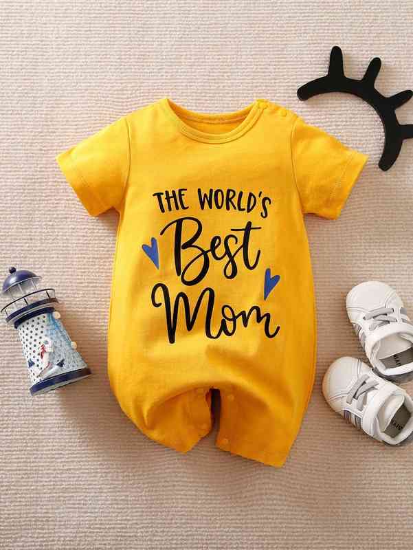 Baby Slogan & Heart Graphic Romper SHE