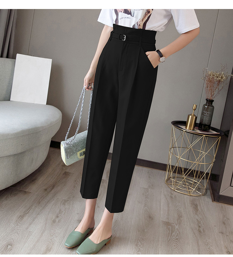 REALEFT New OL Style White Women's Formal Pants Casual Chic Pencil Pants with Belt High Waist Elegant Work Trousers Female 201111