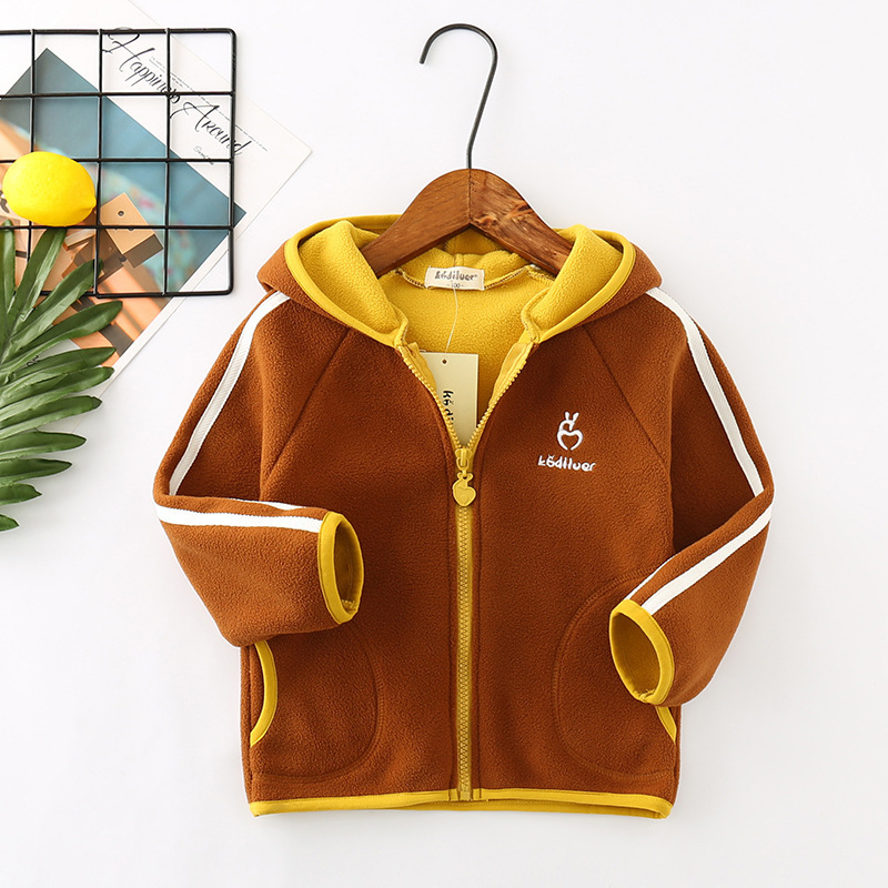 New Spring Autumn Girls&Boys Fleecy fleece Hooded children's coat Baby Kids Coats Jacket Clothing Outwear LJ200828