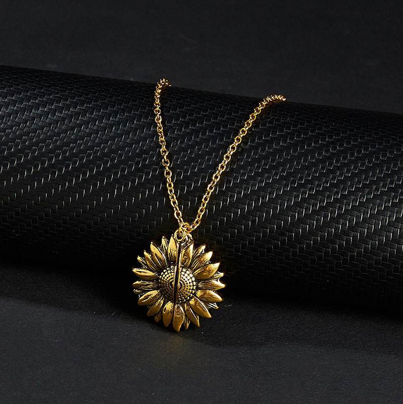 Retro Gold Silver Plated You Are My Sunshine Sunflower Pendent Necklace Openable Helianthus Flower Necklaces for Women Valentine's Day Nice Jewel