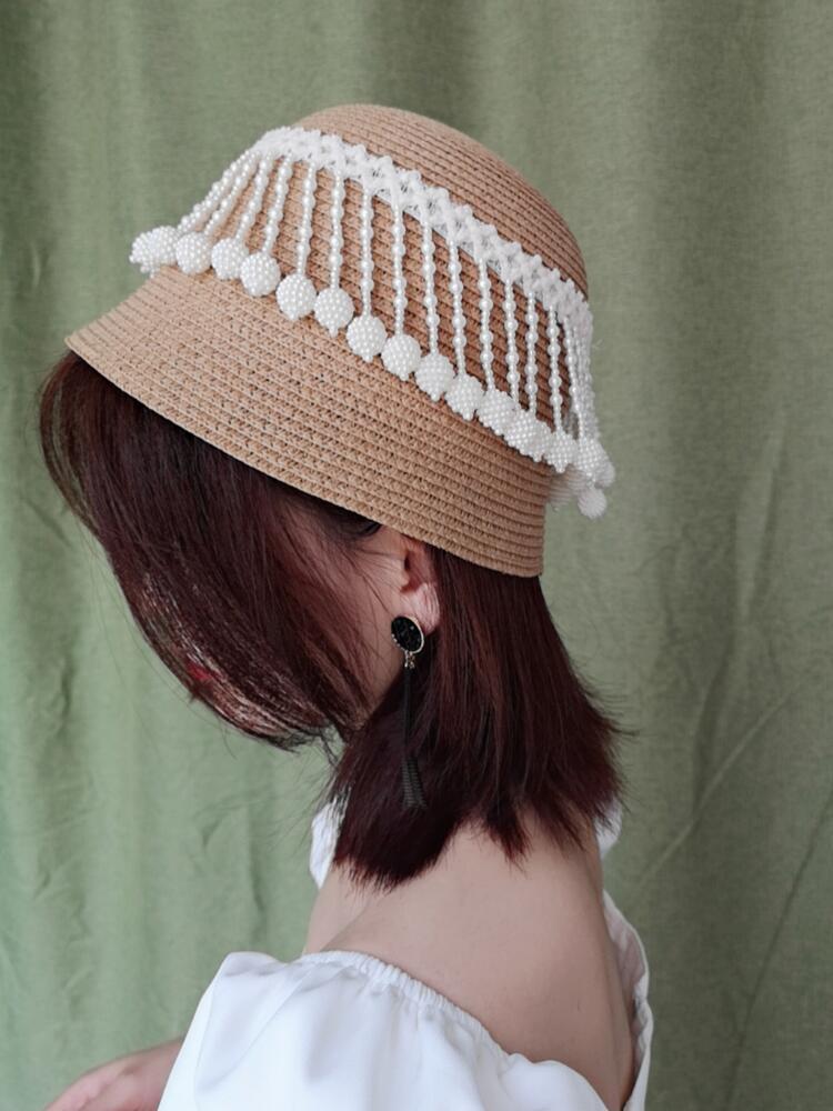Handmade Pearl Beading Fringe Tassel Sun Hat Women Fashion Flat Bucket Hat Ladies Pearl Fedora Cap Summer Travel Beach Straw, Black
Handmade Pearl Beading Fringe Tassel Sun Hat Women Fashion Flat Bucket Hat Ladies Pearl Fedora Cap Summer Travel Beach Straw, Black