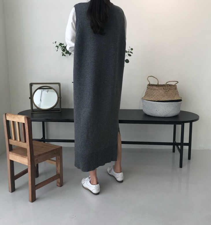 side split Warm Women Autumn Winter Long Sweater Knitted Sundress Loose o neck Sleeveless long vest Dresses Robe Femme Vestido 201031