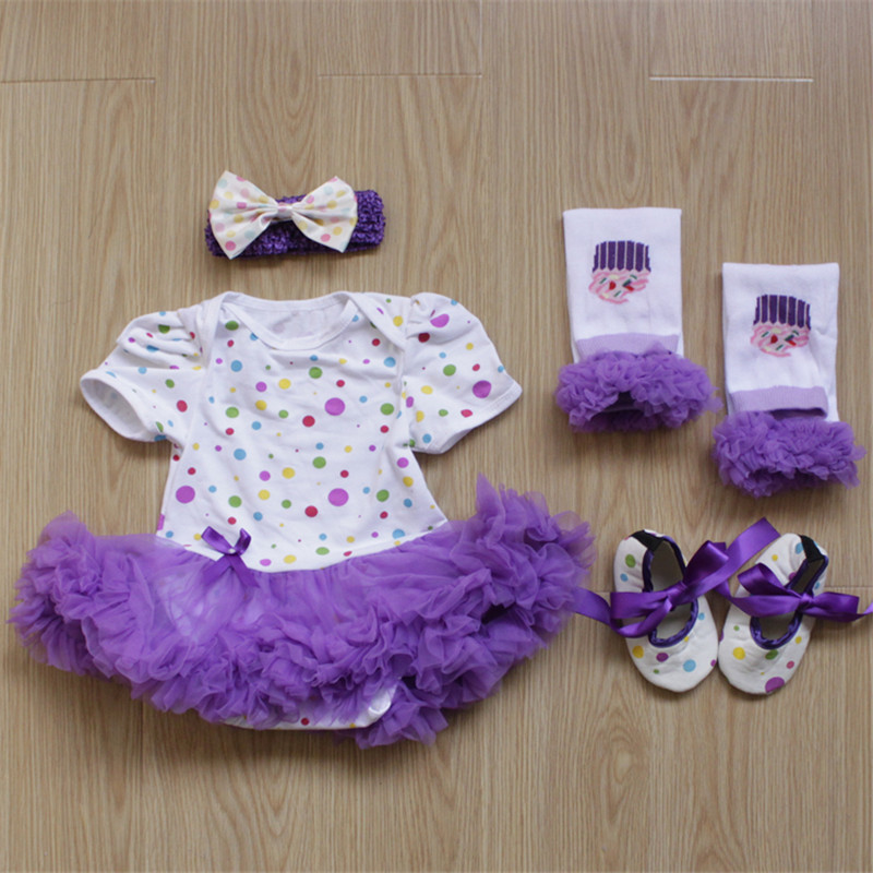 0-12 Months Newborn Baby Girl Romper Dress 4pcs Clothes Set Head Accessories Shoes Socks Outfits summer romper baby Costume Y1221