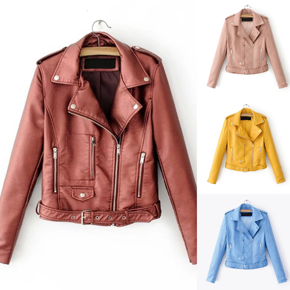 Korean Motorcycle Short Coat New Spring Women's Jacket The Self-cultivation Pu Leather Jacket Women's Leather Bright 201017