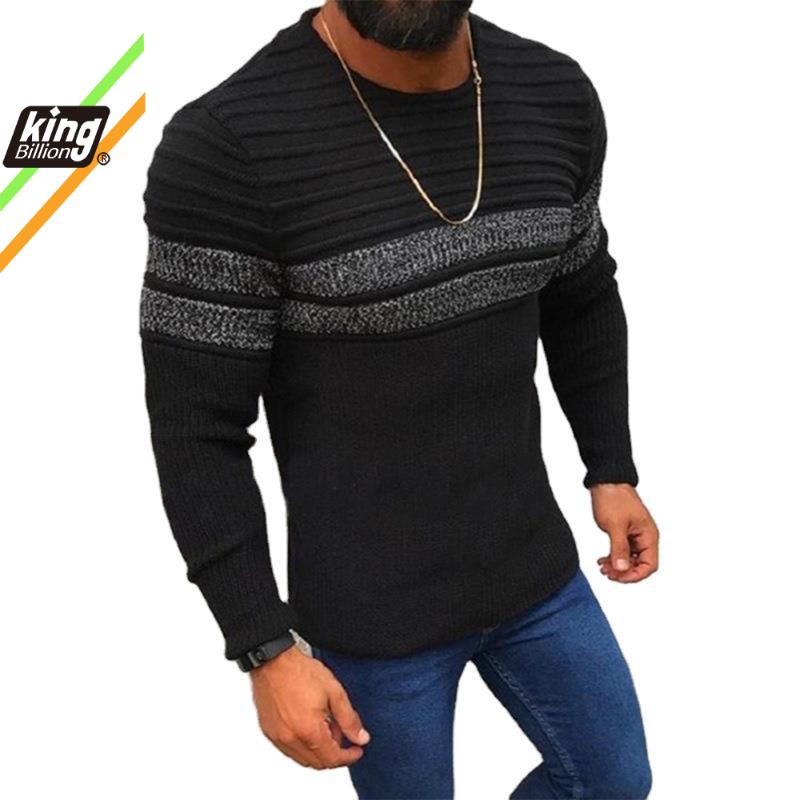 Men's Casual Stripe Pullover Sweater Long Sleeve Slim Fit Knitted Cotton Top For Autumn Winter B1