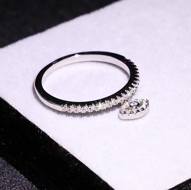 Simple Fashion Jewelry 925 Sterling Silver Angle Eye Eternity Ring Pave White Sapphire CZ Diamond Gemstones Women Wedding Band Ring Gift