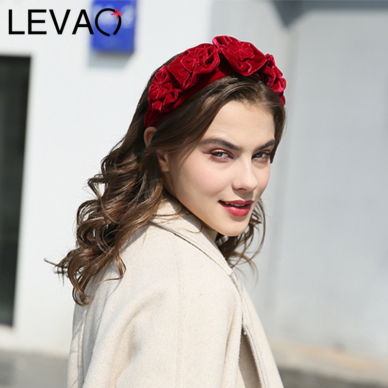 LEVAO Velvet Flower Headband Elegant Synthetic Leather Hairbands Bezel Turban Women Girls Hair Accessories Hair Hoop Headwear LJ200903