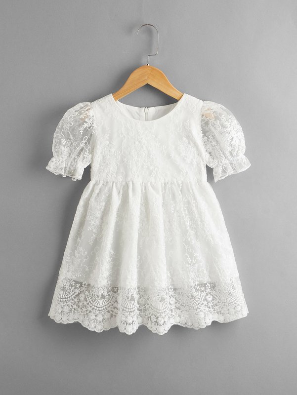 Toddler Girls Embroidery Mesh Babydoll Dress SHE