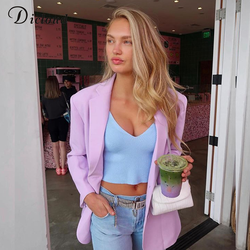 DICLOUD Violet Oversize Blazer With Pocket Women Autumn Winter Long Sleeve Solid Jacket Office Lady Fashion Streetwear 201114