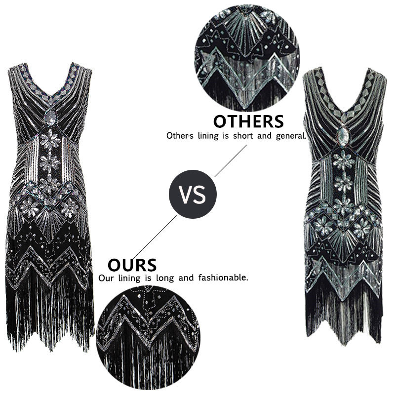 1920s Vintage Flapper Great Gatsby Party Dress VNeck Sleeveless Sequin Beaded style Style Tassel Flapper Vestidos Feminina 1920 T200107