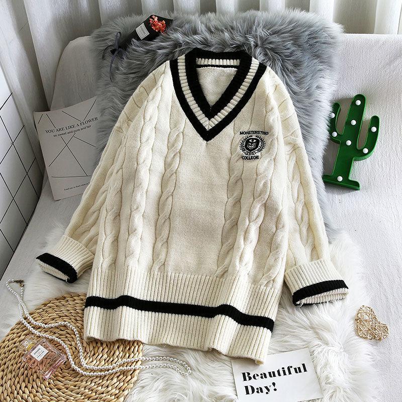 Sweaters Preppy Style Women V Neck Twist Embroidery Knitted Sweater Pullover Japanese Vinatge Jumper Female Knit Tops, Beige
Sweaters Preppy Style Women V Neck Twist Embroidery Knitted Sweater Pullover Japanese Vinatge Jumper Female Knit Tops, Beige