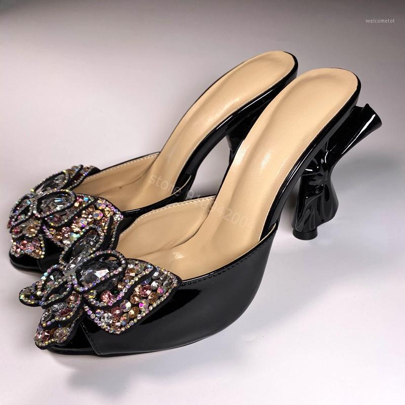 Sweet Style Butterfly Sandals Unique High Heel Crystal Bowtie Dress Shoes Butterfly-knot Heels Outside Slipper1