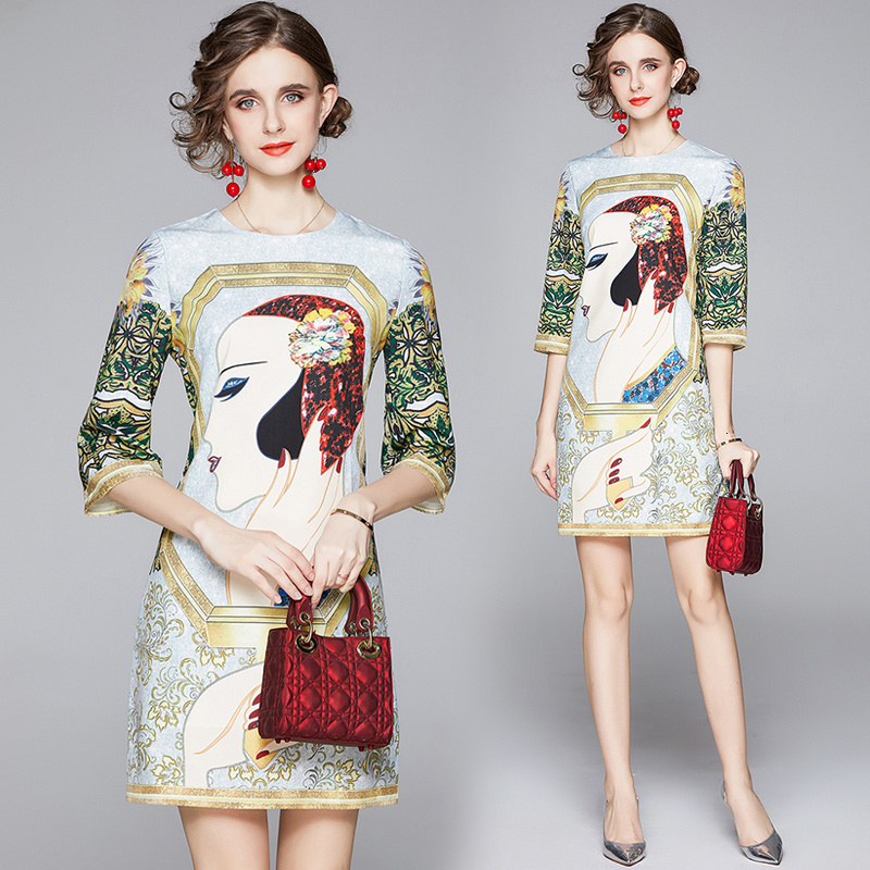 2021 New Merchall Runway Custom Summer Plus Size Women's Fashion Half Sleeve Character Print Vintage Short Es Juav, The picture color
2021 New Merchall Runway Custom Summer Plus Size Women's Fashion Half Sleeve Character Print Vintage Short Es Juav, The picture color