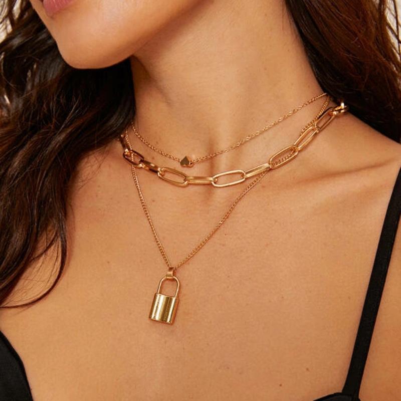 Chokers Trendy Gold/Silver Color Lock Pendant Necklace Copper Heart Thick Squre Chain Layered Necklaces Jewelry Gift
Chokers Trendy Gold/Silver Color Lock Pendant Necklace Copper Heart Thick Squre Chain Layered Necklaces Jewelry Gift