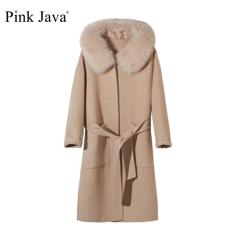 pink java QC19055-2 new arrival hot sale real fox fur collar wool coat carshmere coat big size women coat fashion wholesale 201223