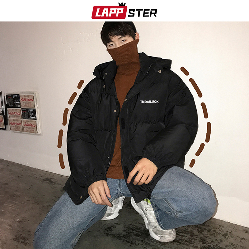 LAPPSTER Men Black Streetwear Bubble Coat Winter Jackets Mens Korean Hooded Puffer Jacket Coats Male Harajuku Hip Hop Parka 201123