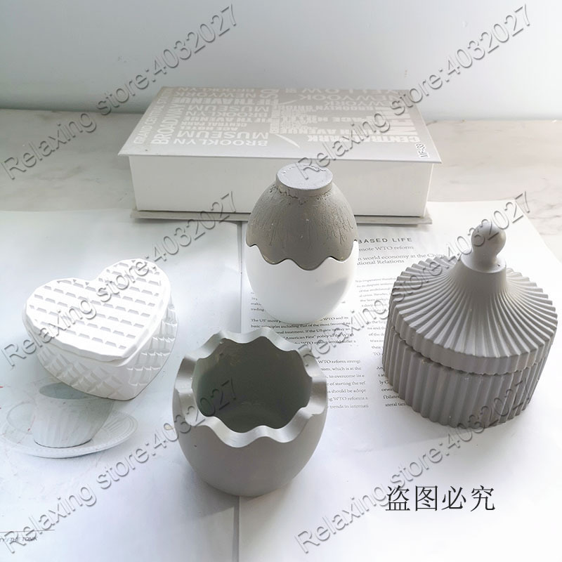 

Concrete Flower Pot Molds For Succulent Plants Egg Heart Shape Cement Silicone Mold Round Jewelry Storage Box Plaster Mould C0125
