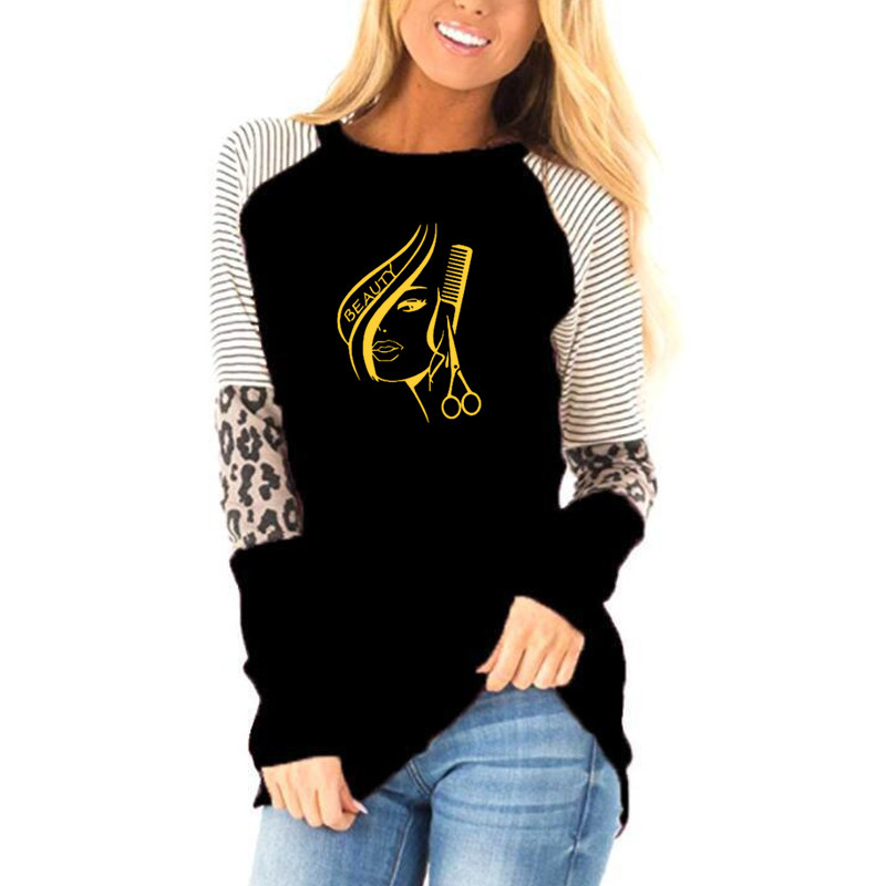 Hair Beauty Salon Barbershop Sexy Women T-Shirts Cotton Fashion Print T Shirt Long Sleeve Loose Fit Clothes Plus Size 201028