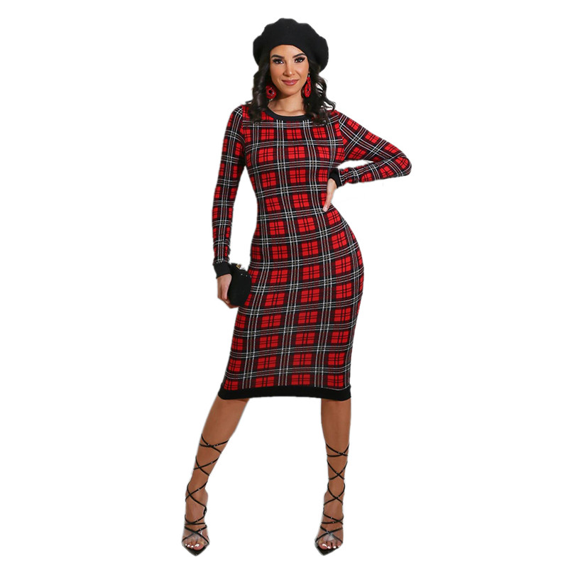 New Long Sleeve Dresses Women Plus Size 3XL 4XL Bodycon Dress Wholesale Causal Midi Skirt Sexy Hip Package Dress Bulk pencil skirts fall clothes 6915