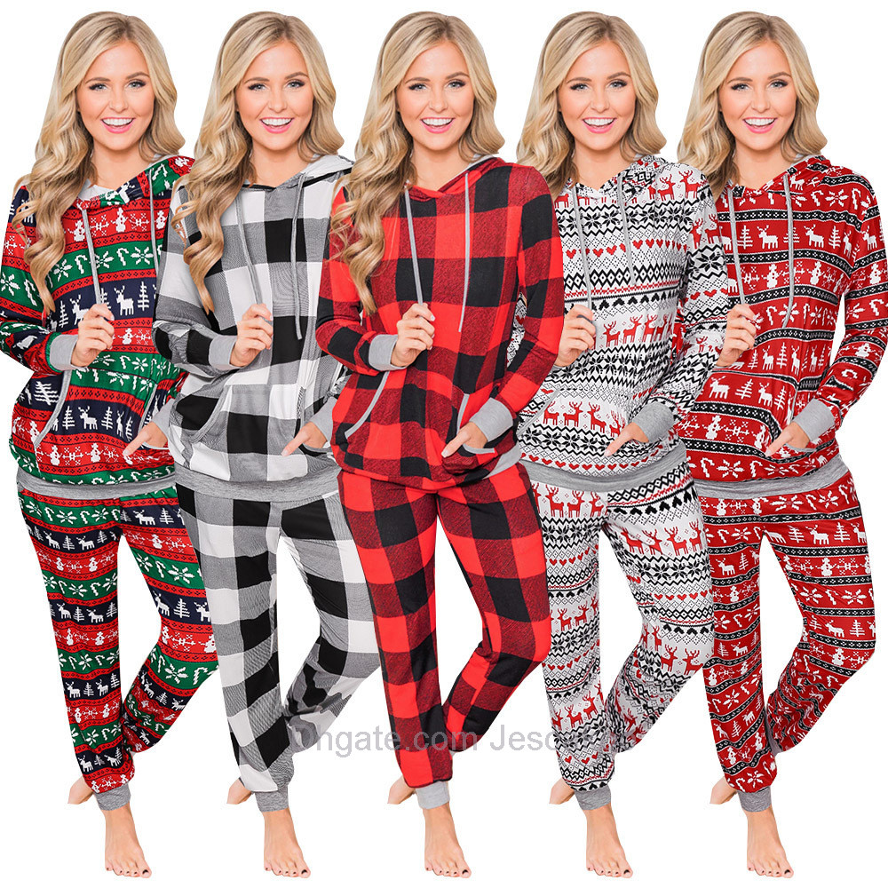 Designer Women Nightwear 2 Piece Set Christmas Plaid Print Long Sleeve Hoodie Pocket Trousers Sweater Suit Party Casual Ladies Clothes L63J, Red blue
Designer Women Nightwear 2 Piece Set Christmas Plaid Print Long Sleeve Hoodie Pocket Trousers Sweater Suit Party Casual Ladies Clothes L63J, Red blue
