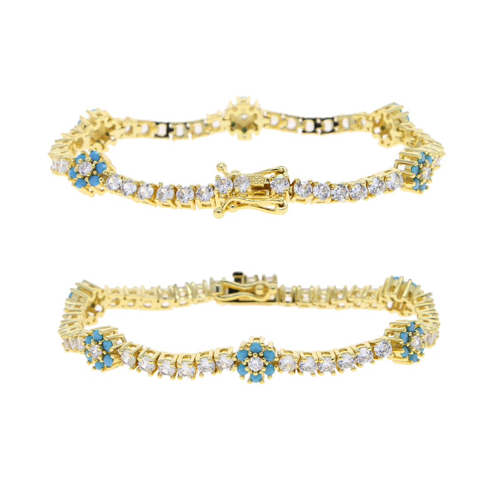 2021 New Arrived Blue Cz Colorful Flower Tennis Link Chain Bracelet for Women Girls Iced Out Bling Cz Paved Daisy Flower Bracelets