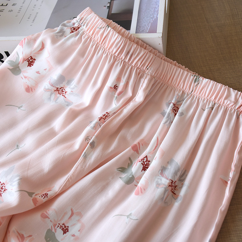 Women's Summer Cotton Longsleeved Trousers Night Suit Fresh Big Flower Sleepwear Cotton Comfortable and Breathable Pajamas Suit T200429