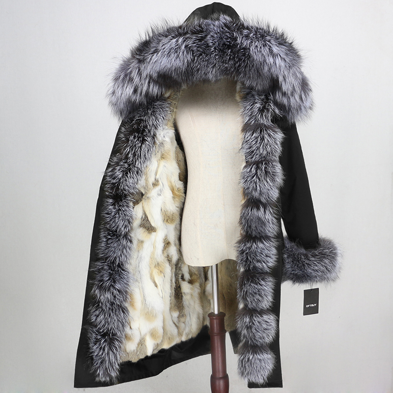 OFTBUY Waterproof Parka X-long Real Fur Coat Winter Jacket Women Natural Fox Fur Collar Hood Real Rabbit Fur Liner Streetwear 201103