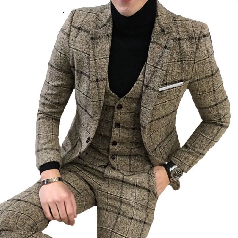 luxury 3 piece suit mens suit latest jacket designer blazer fashion plaid wedding dress tuxedo mens suit blazervestpants