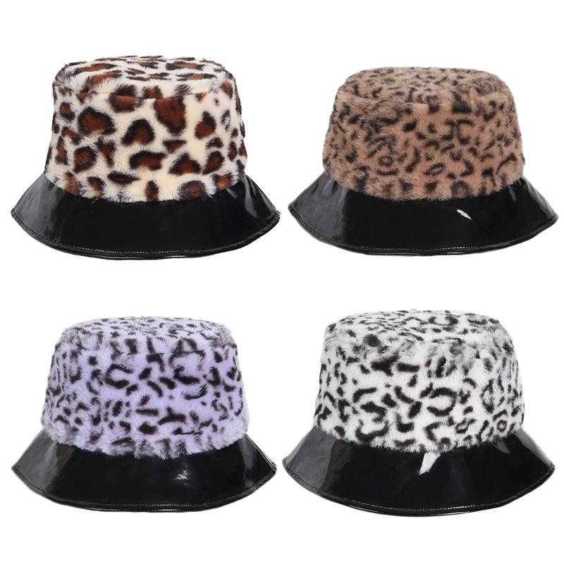 Women Winter Fuzzy Plush Leopard Bucket Hat Faux Leather Short Brim Panama Cap LX9E, White
Women Winter Fuzzy Plush Leopard Bucket Hat Faux Leather Short Brim Panama Cap LX9E, White