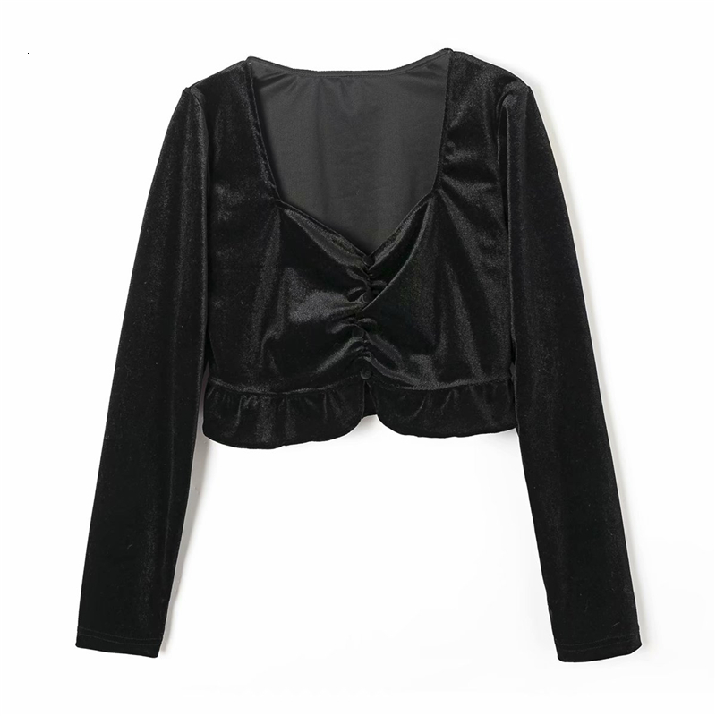 2021 New Elegant Women Black Veet Shirts Fashion Ladies Sexy Square Collar Tops Streetwear Female Chic Ruffles Short Blouses Cuoi
2021 New Elegant Women Black Veet Shirts Fashion Ladies Sexy Square Collar Tops Streetwear Female Chic Ruffles Short Blouses Cuoi